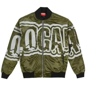 Glo Gang Oversized Font Logo Bomber Jacket (Olive)