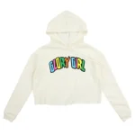 Glory Girl Multi Color Crop Hoodie (Swiss White)